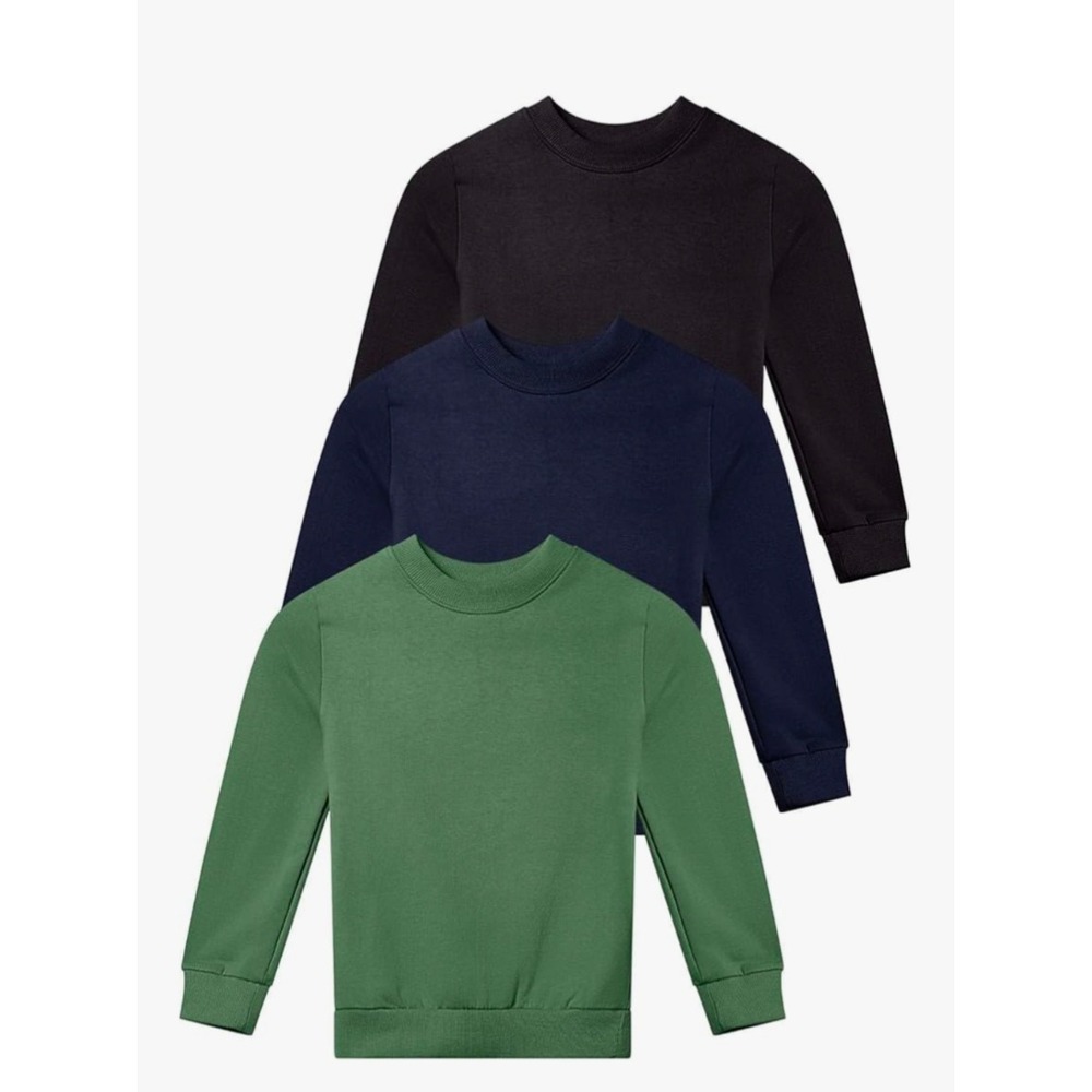 Real Essential Girls 3-Pack Fleece Pullover Sweatshirts Black Navy Green L 10-12